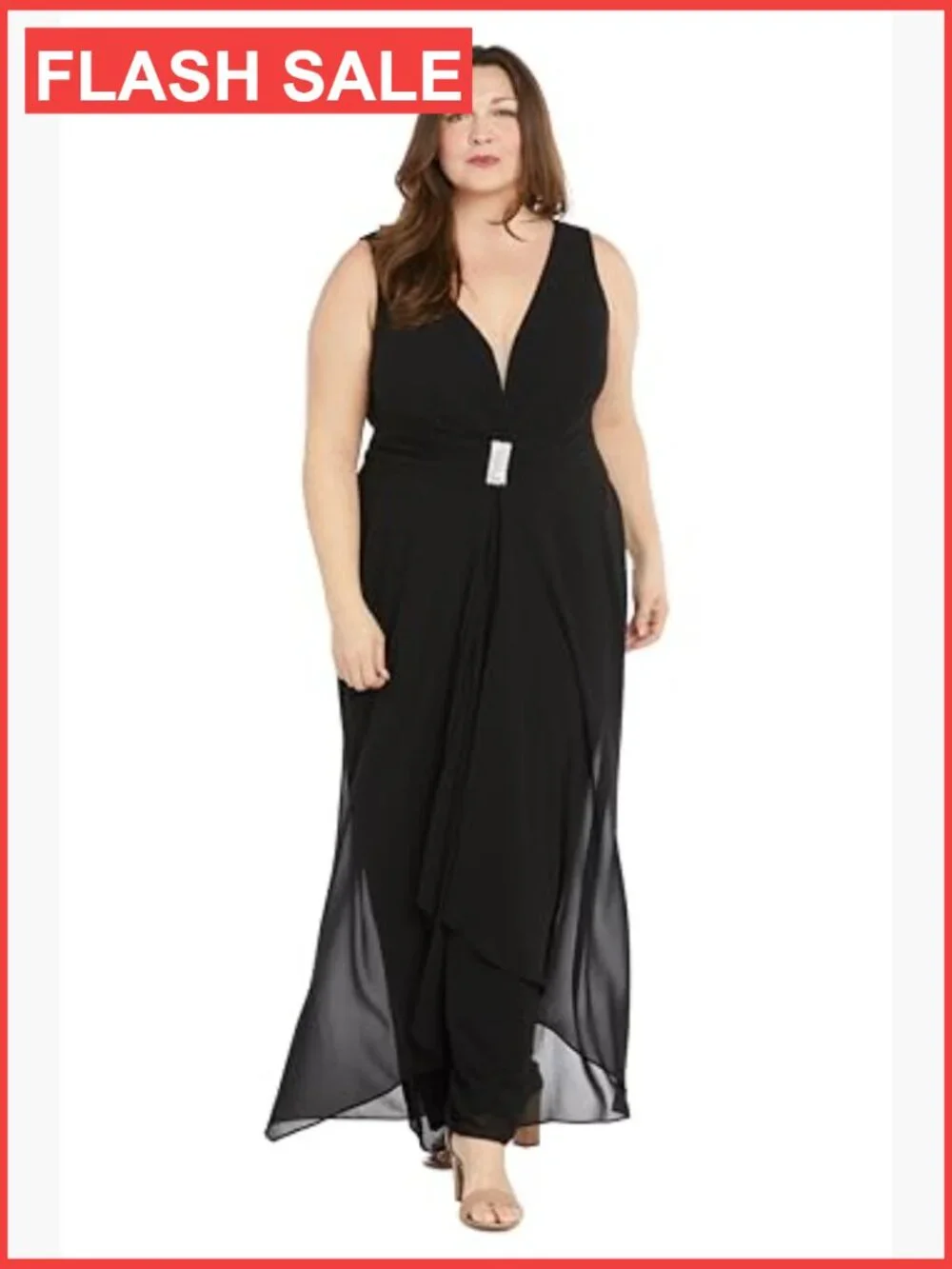 Sleeveless Wide Leg Jumpsuit with Rhinestone Waist - Picture 4 of 7